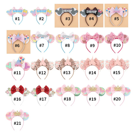 2026 Disney Trip Mickey Ears Headband For Girls Sequin Castle Bow Hairband Cartoon Character Cosplay Hair Accessories Kids Party