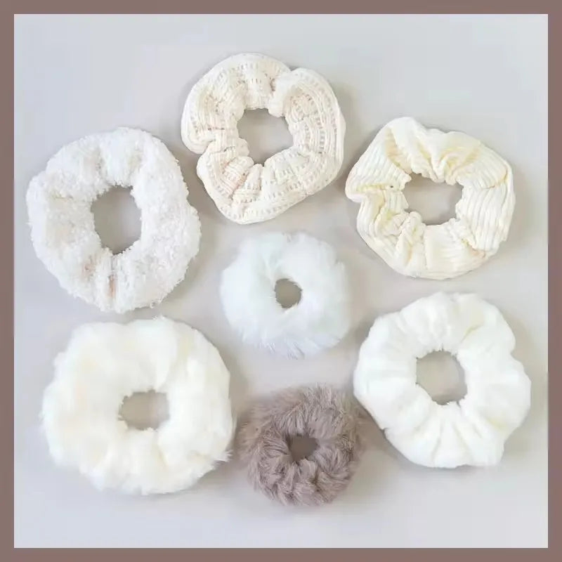 7 Pcs/Set Women Hair Scrunchies Set Plush Solid Hair Band for Girls Ponytail Holder Rubber Bands Hair Ties Hair Accessories