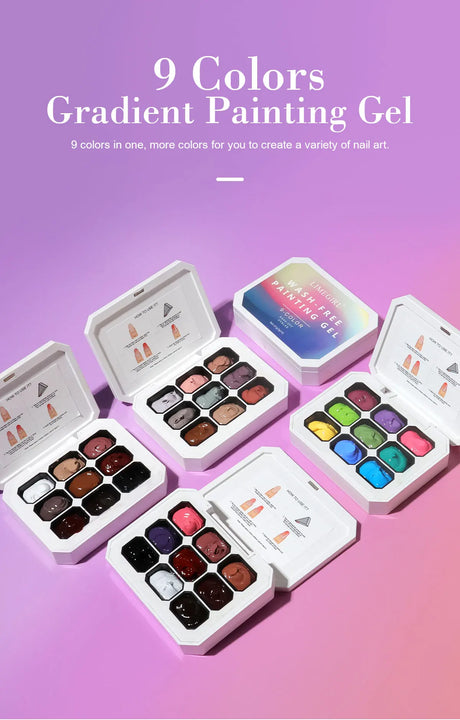 LIMEGIRL 9 Color Gradient Painting Gel Nail Art Design DIY Solid Gel Nail Polish Quickly Carved Petal Nail Painting Gel