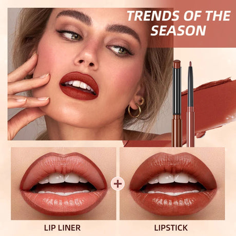 QIBEST Matte Nude Lipstick Pen Long Lasting Lipliner Lip Pencil Waterproof Lip Liner Contour Sexy Red Lip Makeup Set For Women