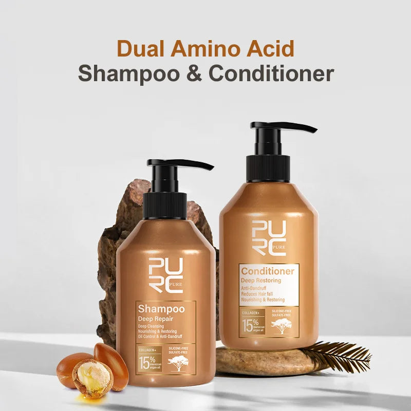 PURC Repair Damaged Hair Treatment Morocco Argan Oil Amino Acid Keratin Smoothing Sulfate-Free Shampoo Conditioner Set Hair Car