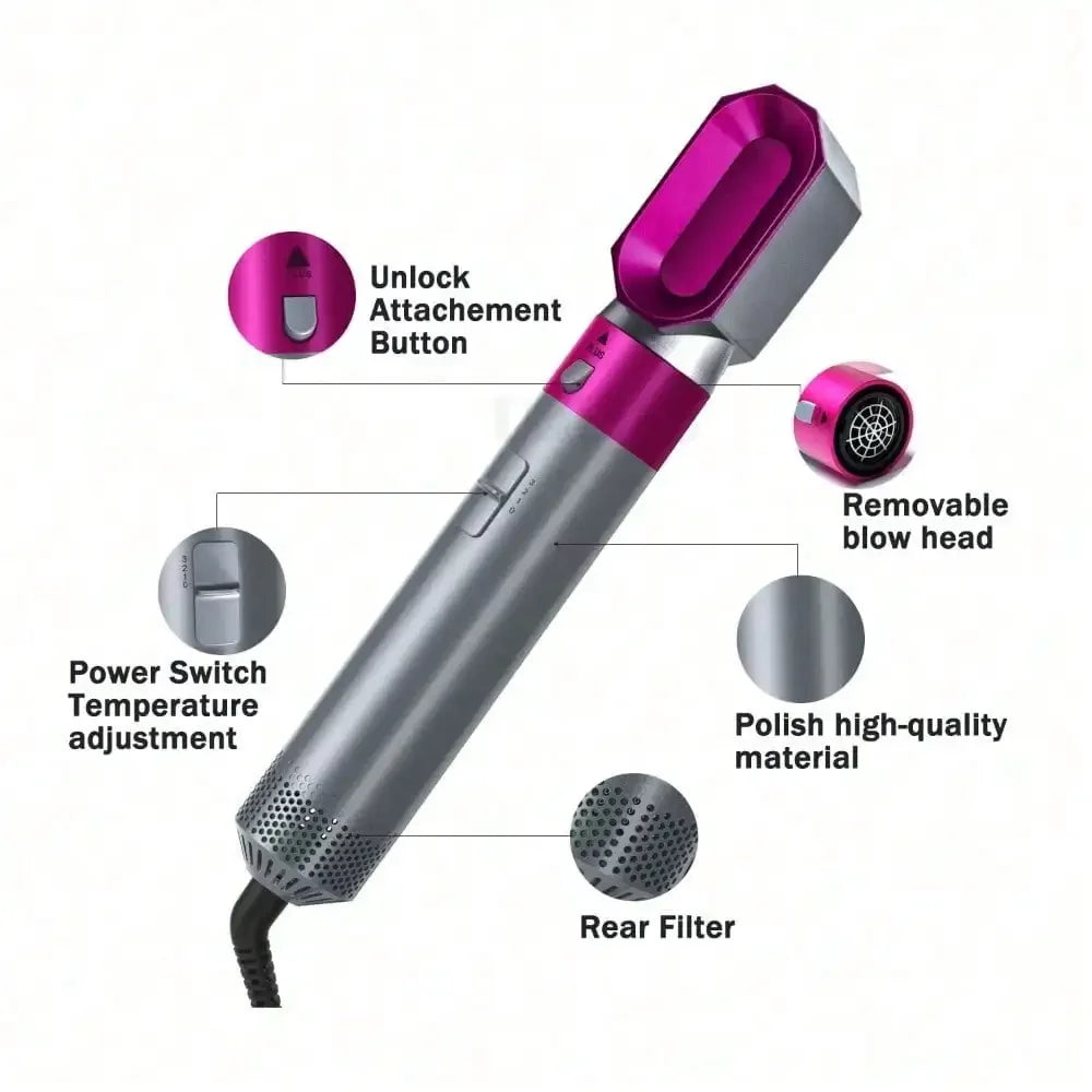 A New Generation Of Upgraded Version Of Strong Suction Five-In-One Hot Air Comb, Multi-Functional Head Changer, Hair Dryer, Straight Curling Iron, Hair Dryer