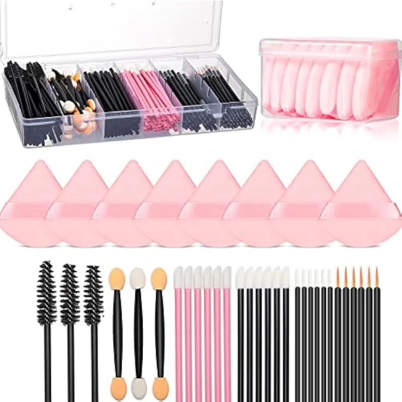 218pcs Disposable Makeup Tool Kit ,Professional Makeup Tools Set,Triangle soft Powder Puff / Brow brush/Mascara brush