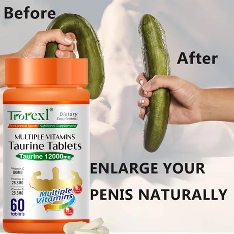 Organic Taurine Pills - 60 Tablets 100% Pure Non-GMo Supports Reproductive Health Natural Energizer