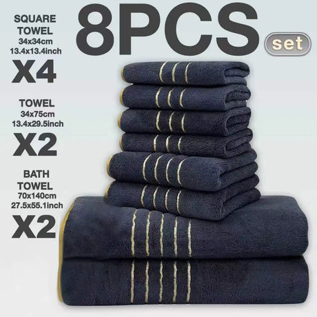 2/3/6/8 Pcs Bath Towel Set White & Gray with Gold Accents, Soft Absorbent Premium Towels for Home, Hotel & Bathroom