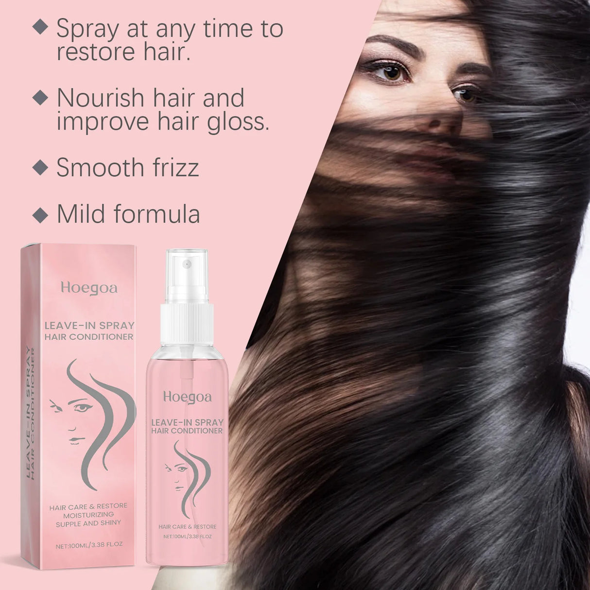 Leave-In Hair Conditioner Care Spray Wash Free Gentle Nourishing Scalp Anti Frizz Split Ends Daily Moisturizing Hair Spray 100ml