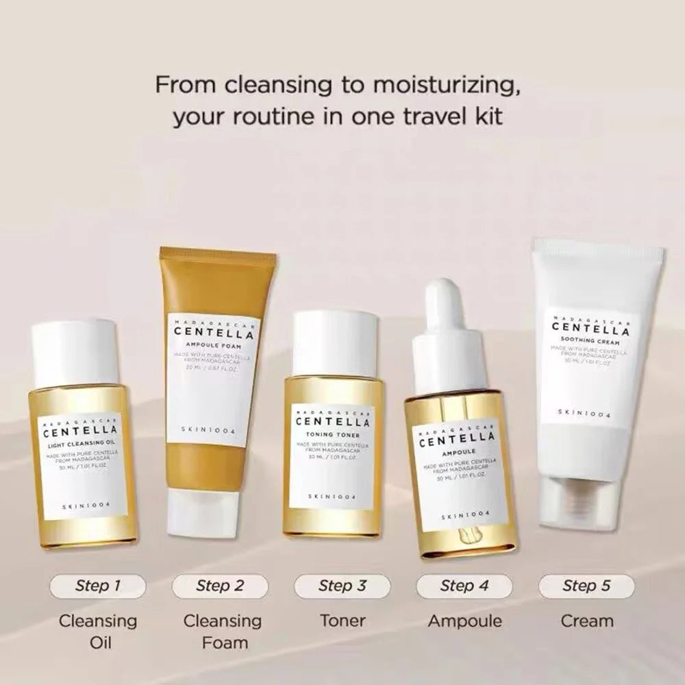 SKIN1004 Madagascar Centella Travel Kit, Mini Soothing Repair Hydrating Skincare Set For Sensitive Dry Skin Daily Travel Gift