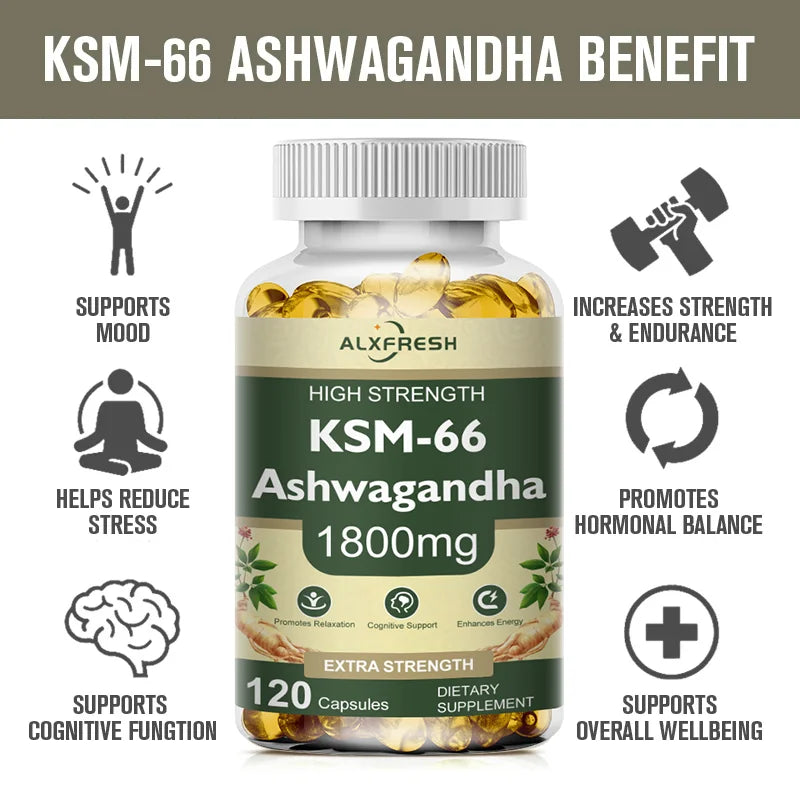 Ashwagandha Capsules Support Antioxidant Lipid-lowering Stress-relief Improve Sleep Enhance Immunity Increase Energy and Focus
