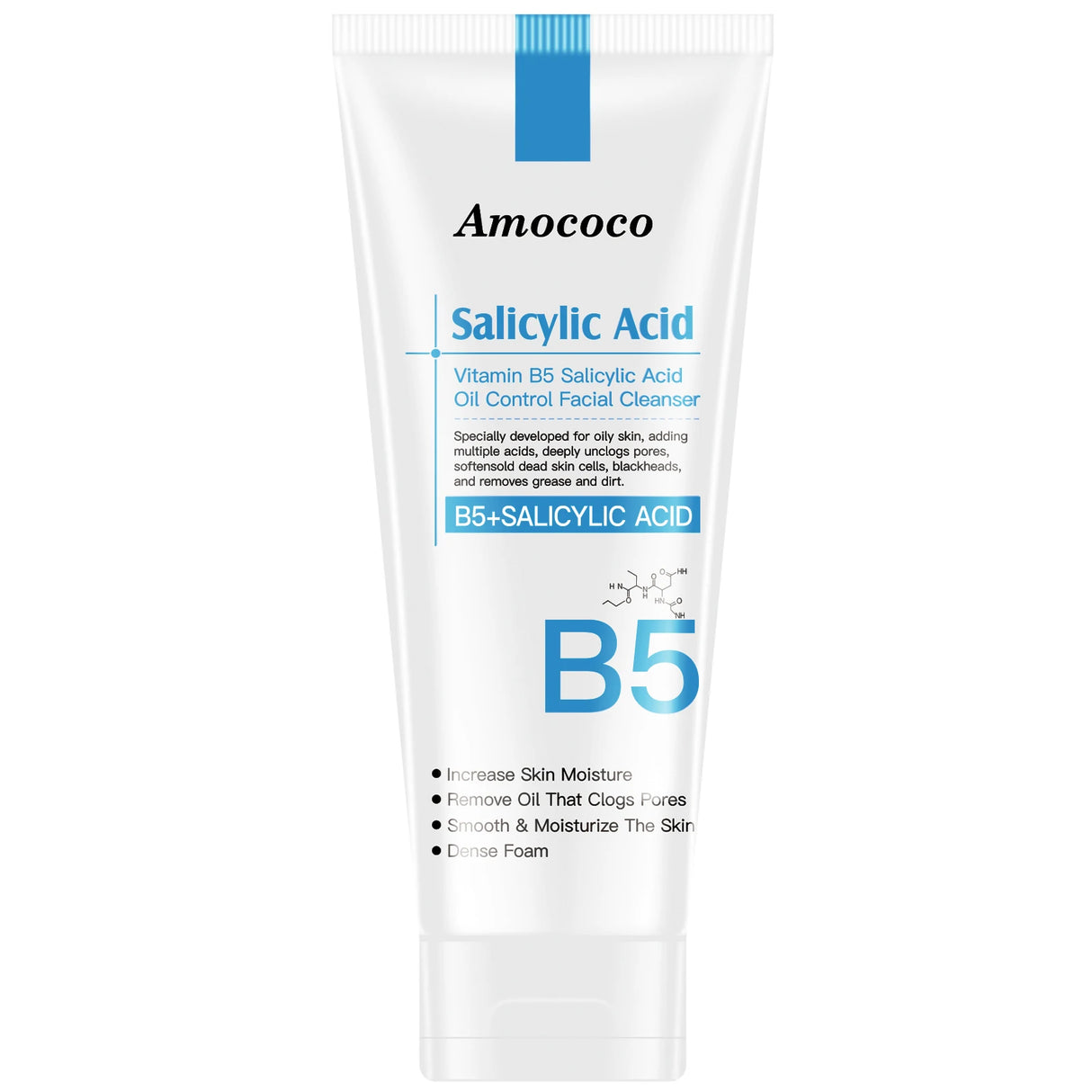 Amococo 2Pcs B5 Salicylic Acid Face Wash 100ml Oil Control Cleanser Deep Pore Foaming Wash for Oily Acne Prone Skin