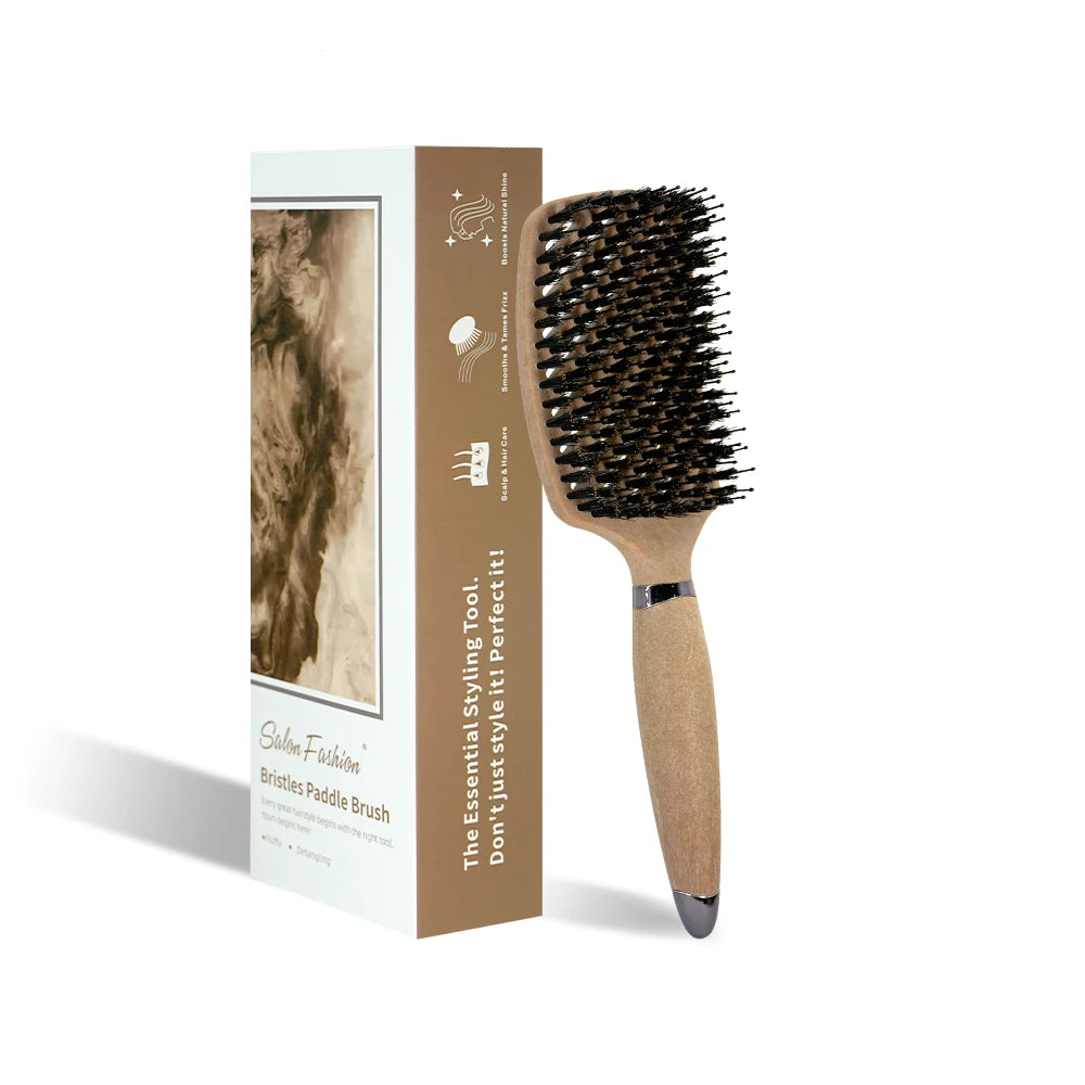 1PC Boar Bristle Detangling Hair Comb Hollow Out Hair Brush Anti-Static Scalp Massage Hairbrush Salon Styling Tools For Gifting