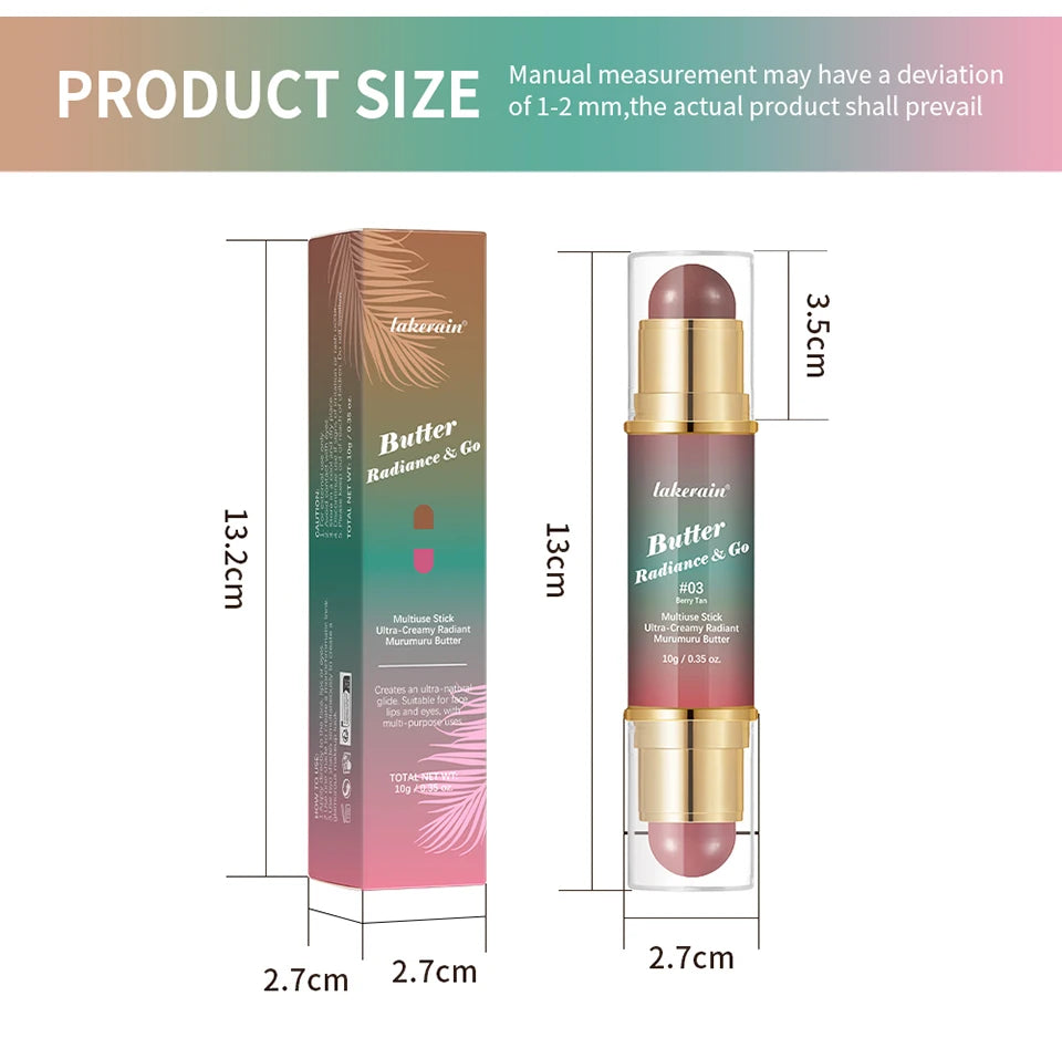 Butter Glow & Go Multiuse Stick Double-Headed Bronzer Blush Stick for Cheeks Contours Light Glossy Bronze&Pink Blusher Cosmetics