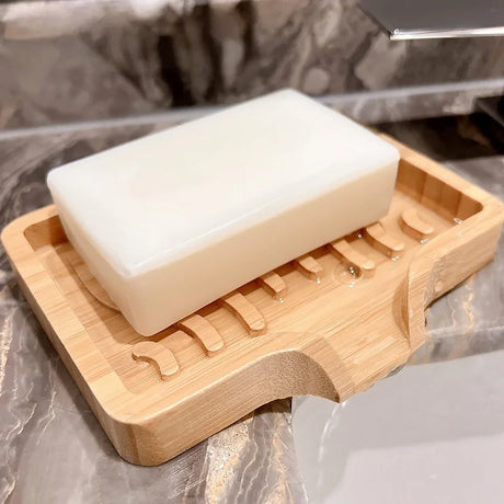 1PCS 13×10×1.8cm Bamboo Wood Self Draining Soaps Dish Holder Bar Soap Saver Tray For Bathtubs Showers Sink Hotel Home Countertop