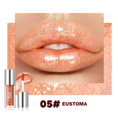 Qibest 8 Colors Moisturizing Diamond Shimmer Glitter Lip Gloss Makeup Sparkling Glitter Liquid Lipstick Pearl Lipgloss Tint