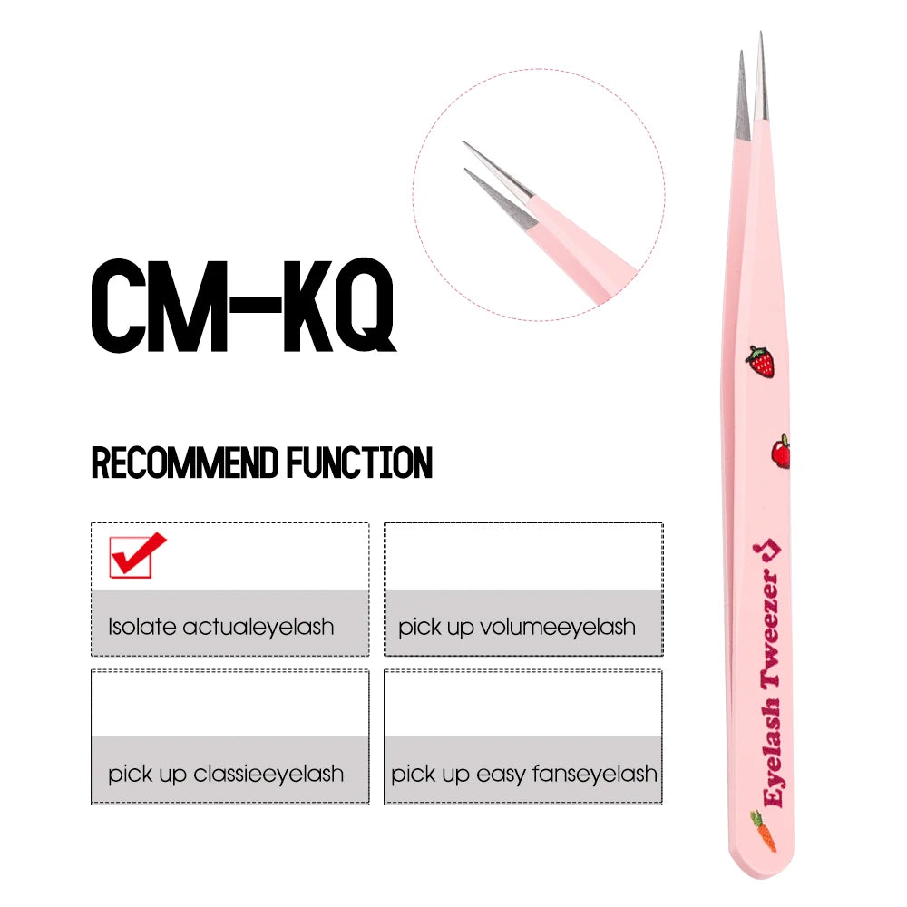 GEMERRY Eyelash Pink Strawberry Stainless Steel Superhard Tweezers For Lash Extension High Precision Anti-Static Makeup Tweezer