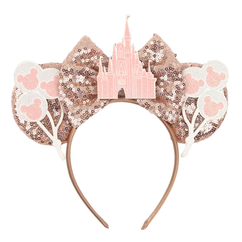 2026 Disney Trip Mickey Ears Headband For Girls Sequin Castle Bow Hairband Cartoon Character Cosplay Hair Accessories Kids Party