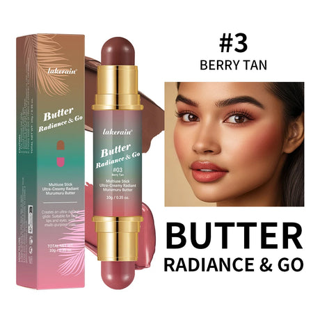 Butter Glow & Go Multiuse Stick Double-Headed Bronzer Blush Stick for Cheeks Contours Light Glossy Bronze&Pink Blusher Cosmetics