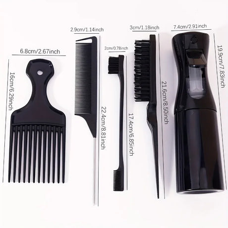 5Pcs Hair Styling Tool Set with Spray Bottle, Afro Pick Comb, Edge Brush, Tail Comb for Curly & Natural Hair