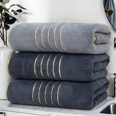 2/3/6/8 Pcs Bath Towel Set White & Gray with Gold Accents, Soft Absorbent Premium Towels for Home, Hotel & Bathroom