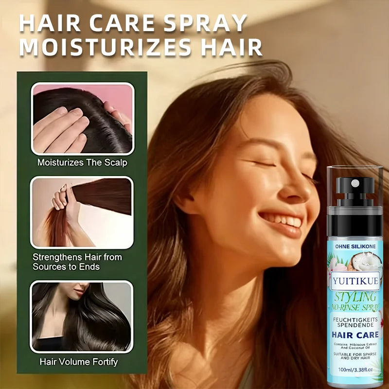 YUITIKUE No-Rinse Styling Hair Spray | With Coconut Oil & Hibiscus Extract | For Dry & Sparse Hair Moisturizing & Styling 100ml