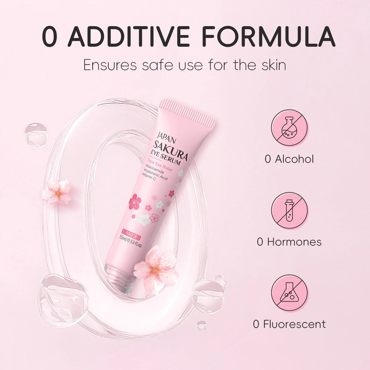 LAIKOU Sakura Roller Eye Serum 15ml Moisturizing Eye Care Reduce Dark Circles Puffiness Fine Lines Anti Aging Brightening Eye