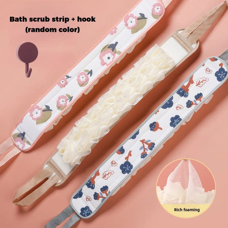 2 In 1 Back Scrubber Bath Sponge Towel Double Sided Shower Loofah Exfoliating Body Scrubber Long Strip Cleaning Bathing Tool
