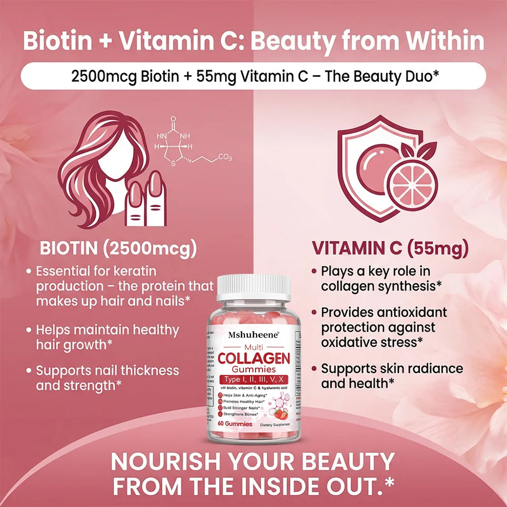 Collagen Complex Gummies, with Biotin & Vitamin C, Supports Skin, Hair, Nail, Joint Wellness, Gut Health & Digestion, Anti-Aging
