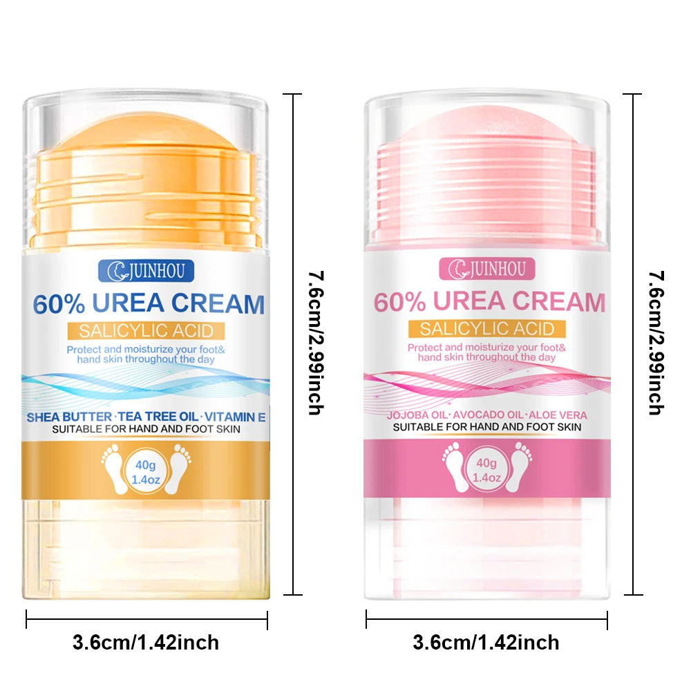 JUINHOU 40g2pcs 60% Urea Portable Foot Cream Stick Salicylic Acid Exfoliating Moisturizer Cracked Heel Repair Dry Skin Foot Care