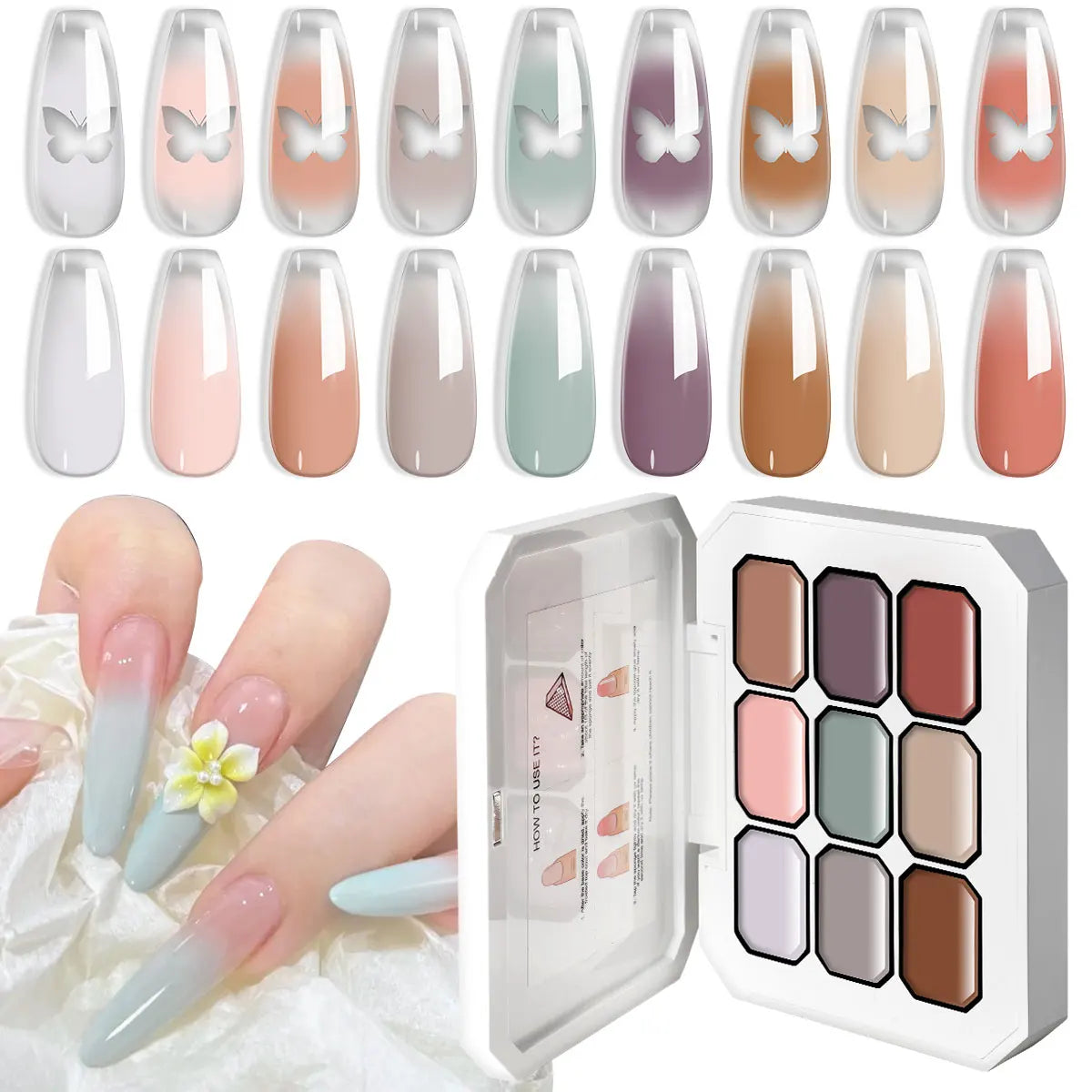 LIMEGIRL 9 Color Gradient Painting Gel Nail Art Design DIY Solid Gel Nail Polish Quickly Carved Petal Nail Painting Gel
