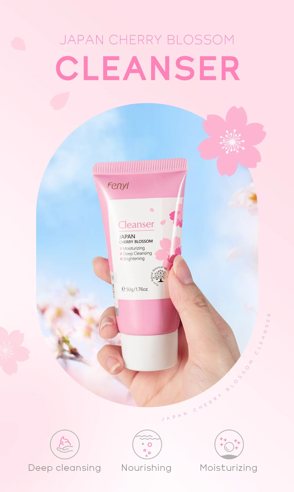 Japanese Cherry Blossom or Vitamin C Facial Cleanser Skin Cleansing Moisturizing Blackhead Remove Skincare Face Wash Foam Face