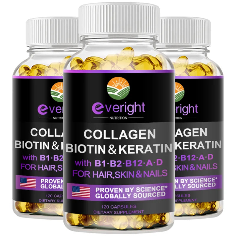 Biotin Hyaluronic Acid, Collagen Keratin –Hair Growth Vitamin – Nails & Skin, B1, B2, B6, B12 Complex Supplement for Men &Women
