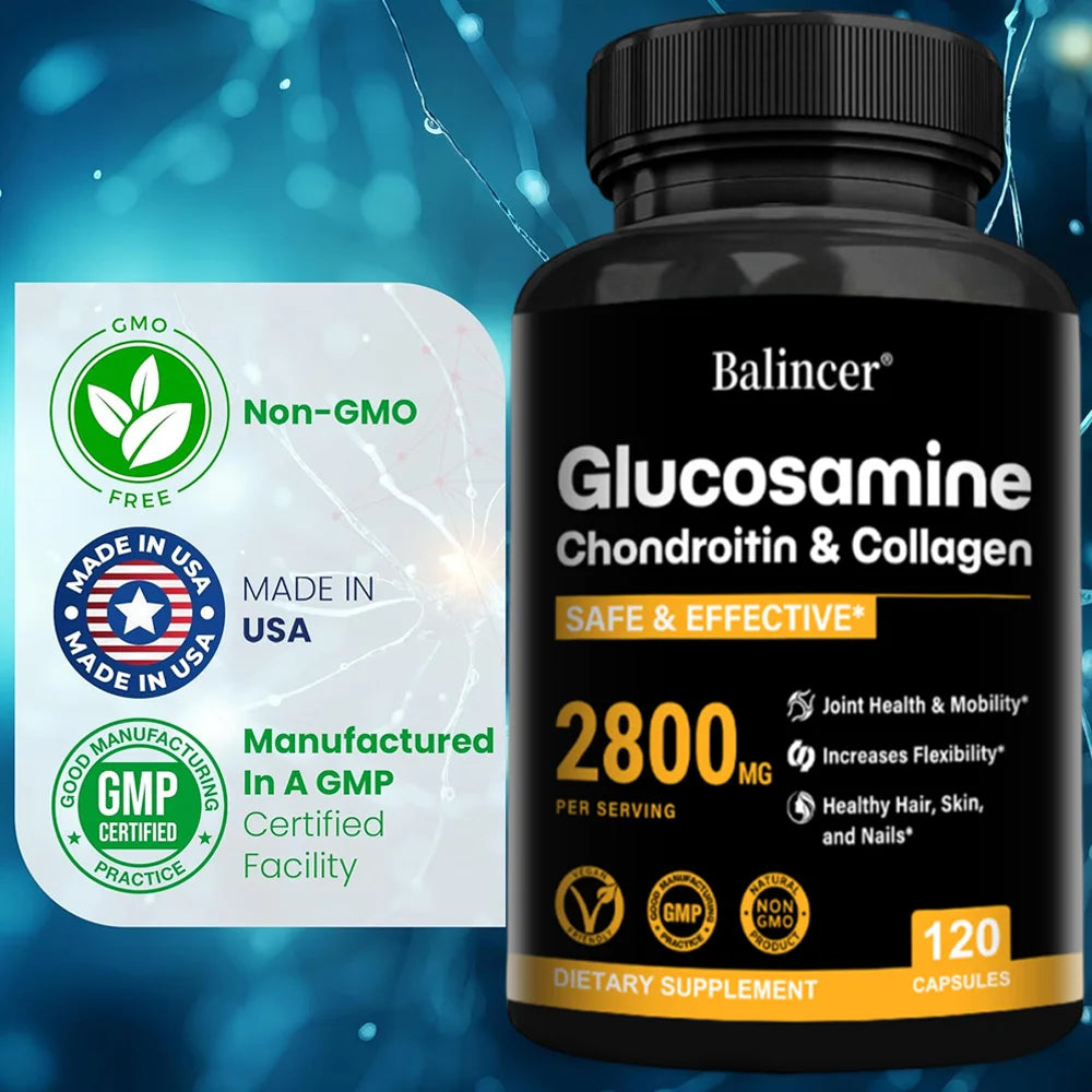 Glucosamine Chondroitin MSM Capsules, Joint Support Supplement, Support Cartilage Flexibility Bone Strength & Hair Skin Nail