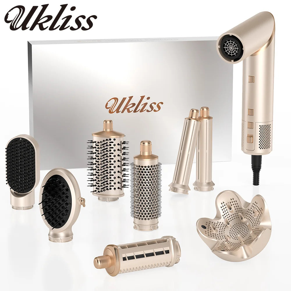 8 in 1 Hair Dryer Brush High Speed Brushless Blow Dryer Negative Ionic Hair Heating Brush Hot Air Styling Comb Auto Hair Curle