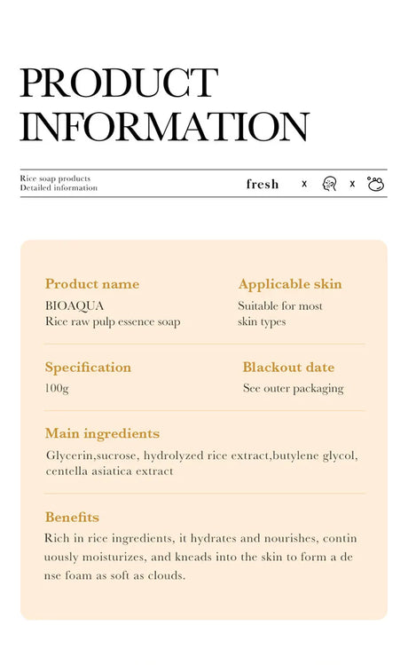 Rice Original Essence Deep Cleaning, Moisturizing Nourishing Facial Cleansing Soap Refreshing Oil Control Facial Wash Hand Soap
