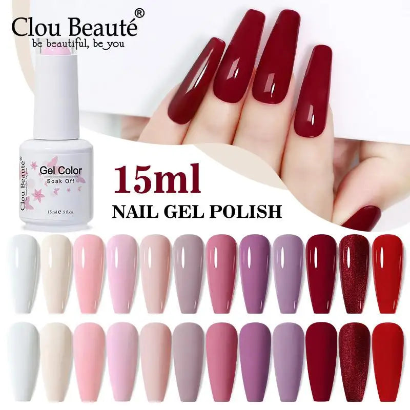 Clou Beaute Gel Color Hema TPO Free 15ml Gel Nail Varnish Soak Off UV Gel Polish Nail Art Manicure Lacquer Nail Art Jelly Gel