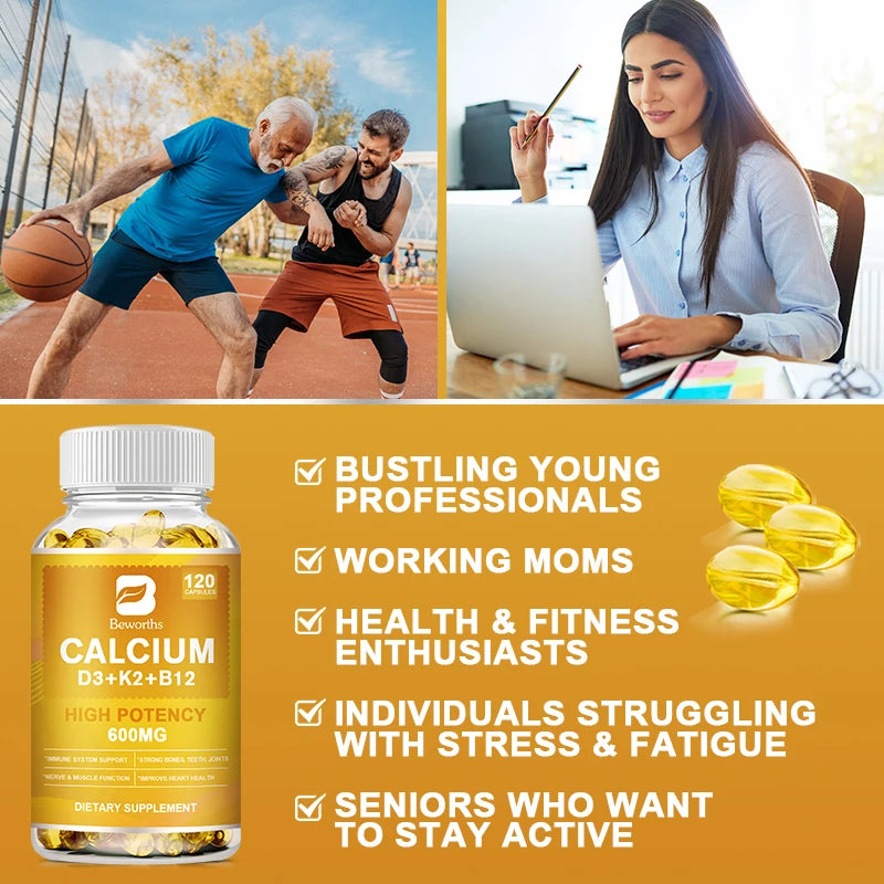 BEWORTHS 4in1 Vitamin D3 Calcium Capsules for Bone Strength Heart Health Immune Support Nerve and Muscle Function Health