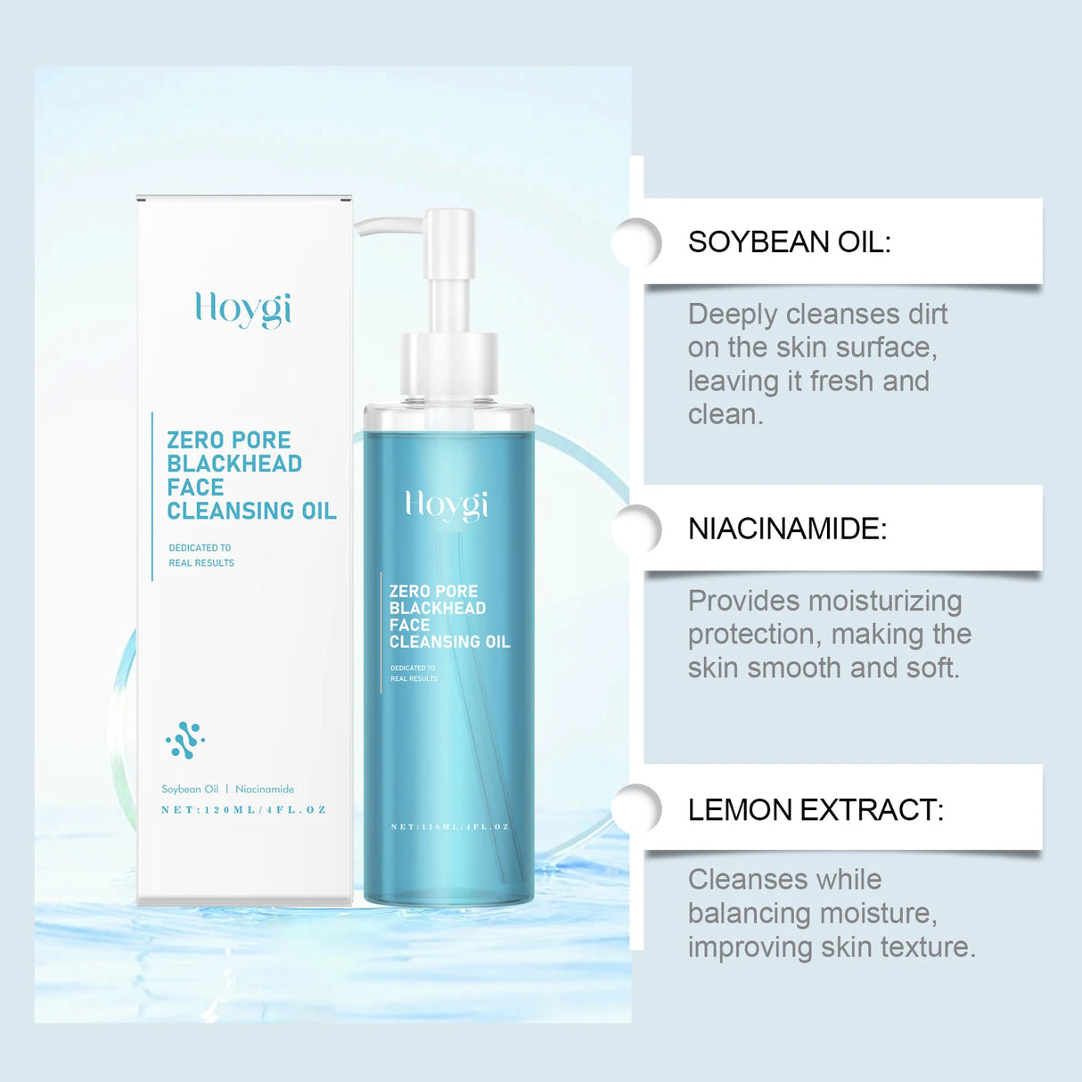 Hoygi 120ml Double Cleansing Gentle Makeup Remover for Face Eyes Soybean Oil Niacinamide No Residue Non Greasy Vegan Cleanser