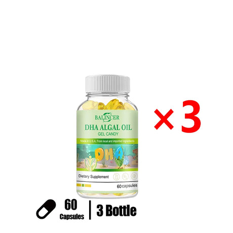 Algal Oil Omega 3 Softgels with DHA & EPA, Daily Nutritional Supplement, Supports Brain Cognitive Eye Heart & Skin Hair Wellness