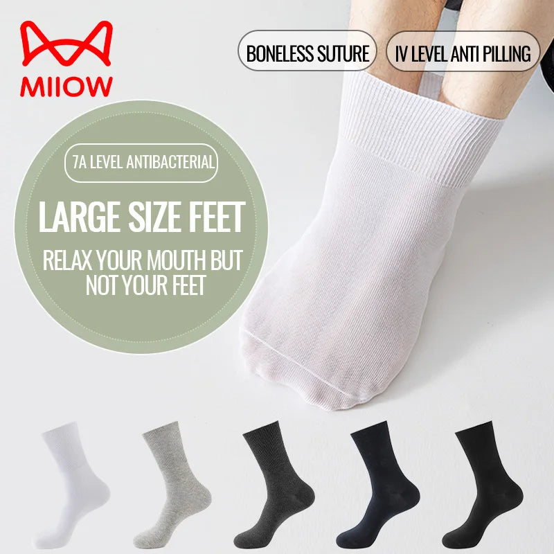 MiiOW Big Size Sock Men Pure Cotton Sock Anti Odor Fat Feet Elastic Widened Loose Sock Compression Sock Elderly Non-Binding Sock