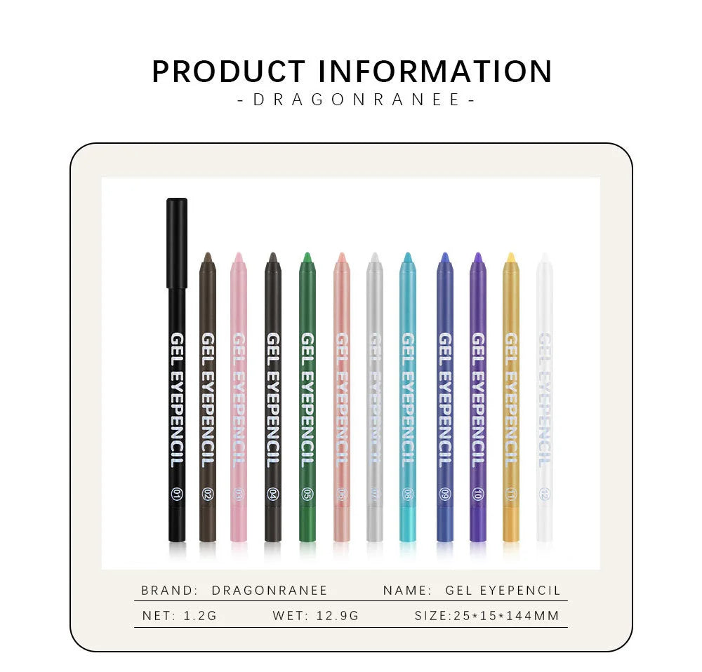 12 Colors Shine Pearlescent Eyeliner Pencil Waterproof Lasting Matte White Black Brown Smooth and Easy To Color Eyeliner Gel Pen