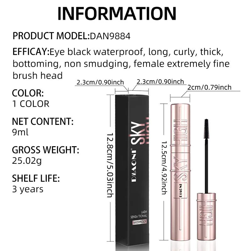 DIAONI Sky-High Lift Mascara Mother's Day Gift Waterproof Smudge-Proof Long-Lasting Curling Natural Defined Separated Lashes