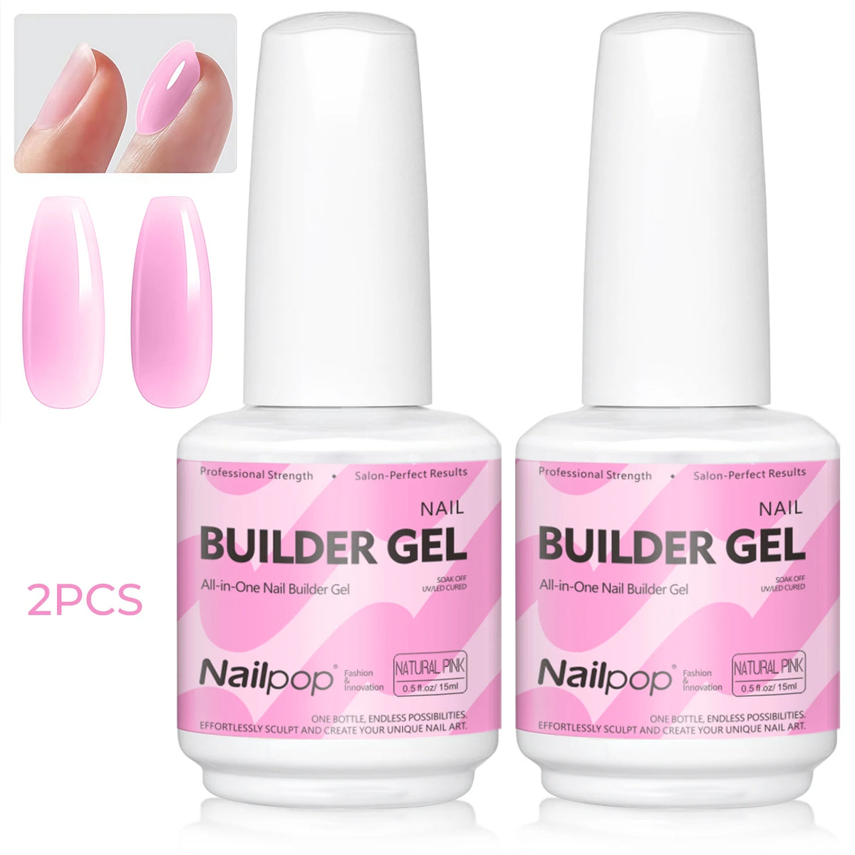 Nailpop 15ml Builder Gel Nail Polish for Nail Apex & Extension Strengthener Upgraded Soak Off UV Gel Rhinestone Glue 4 Colors