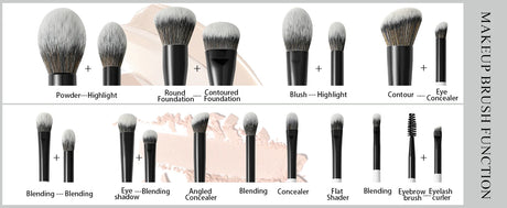 BEILI Dual-ended Makeup Brush Set Professional 12 Pcs Vegan Contour Foundation Powder Eyebrow Bronzer Brushes Cosmetics Kit