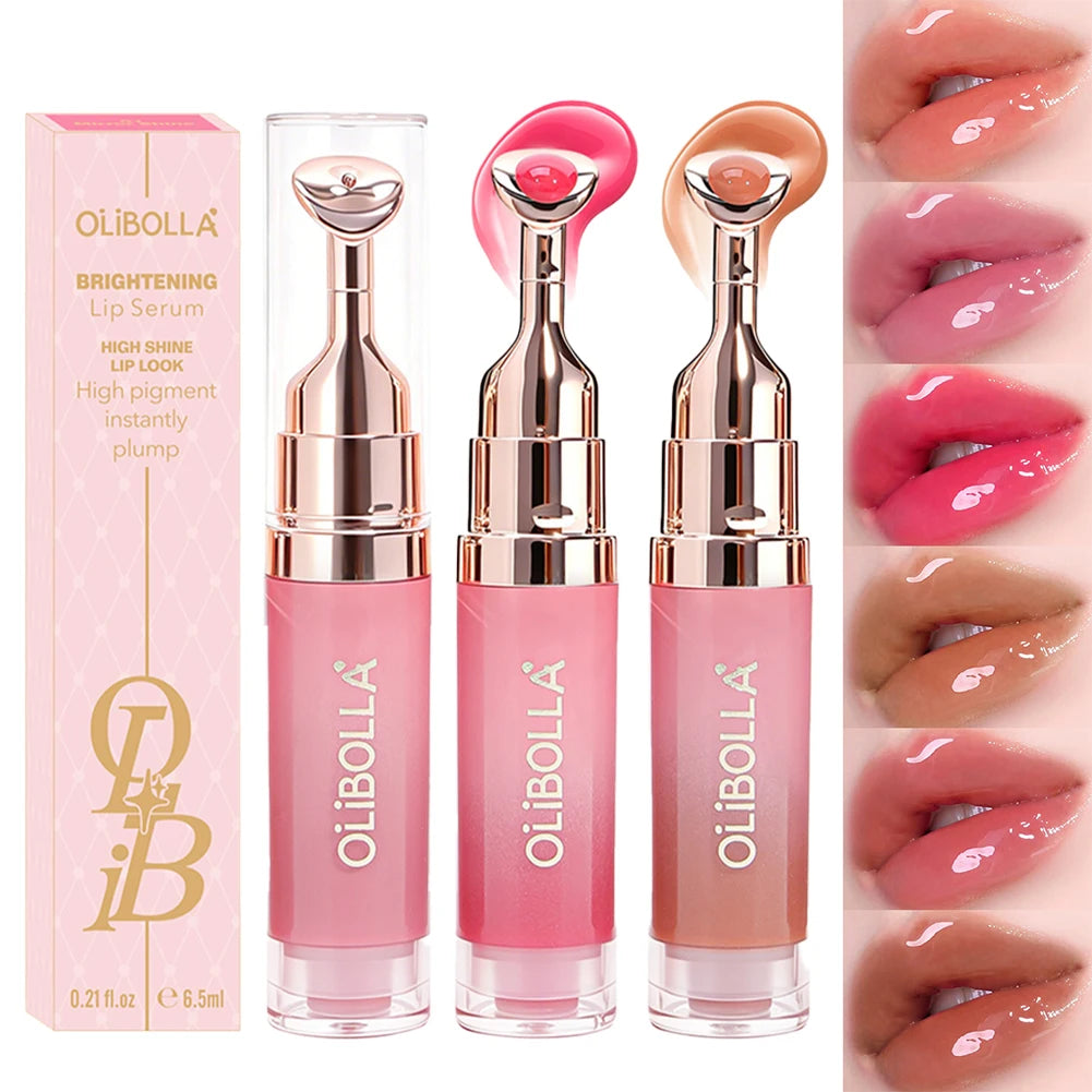 Lip Repair Plumping Lip Gloss, Metal Massage Wand Hydrating Mirror Glass Lip Oil, Waterproof Non-sticky Shiny Lip Tint