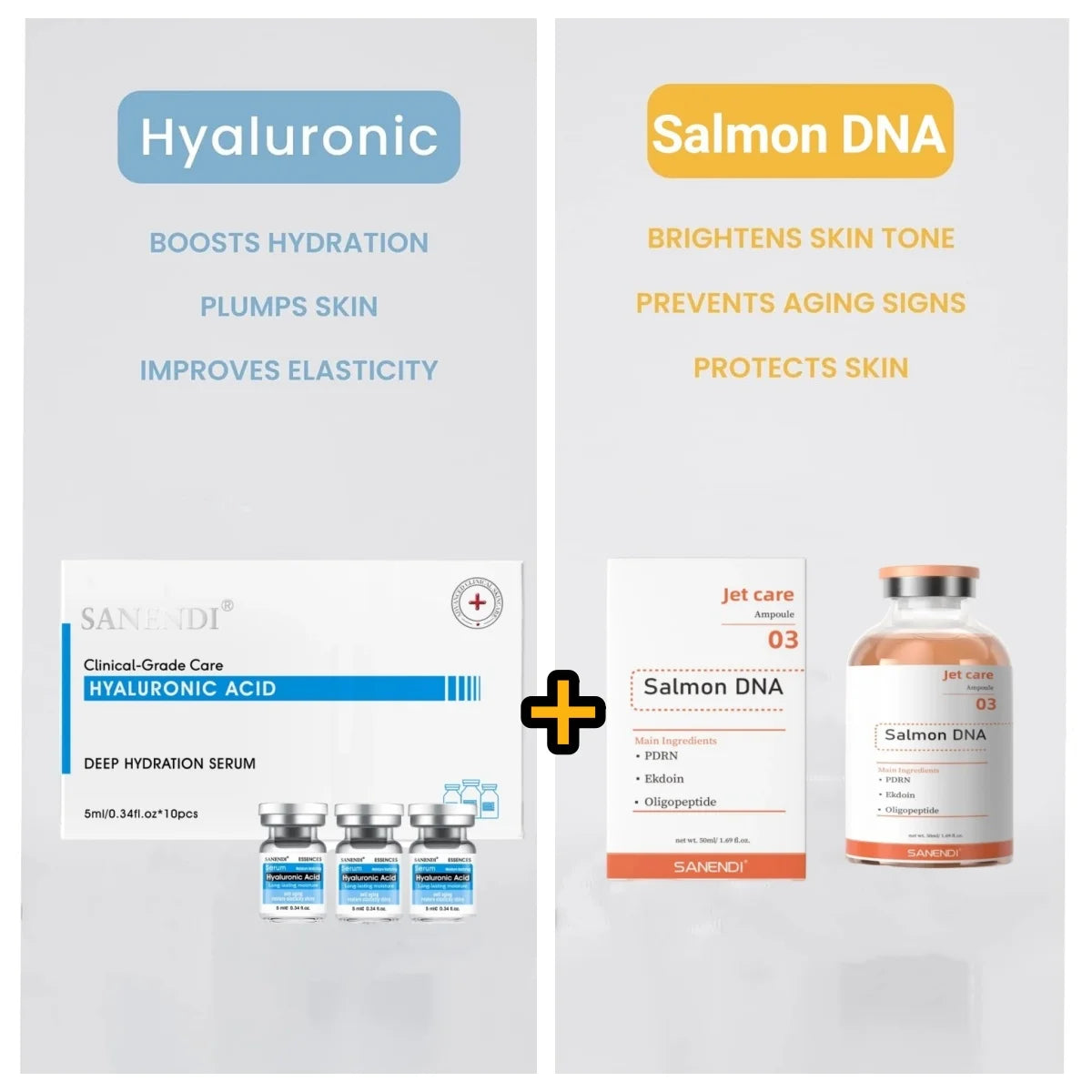 2 in 1 Salmon DNA PDRN &Hyaluronic Acid Skincare Set-Anti-Aging Moisturizing Facial Serum for Dermapen Glowing Skin Jet Peeling