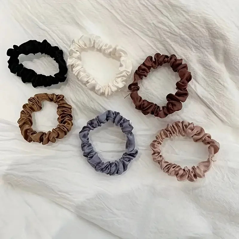 6Pcs Elegant Women's Multi Color Small Intestine Hair Circles Solid Color High Elastic Comfortable Curled Hair Ties Hair Circles