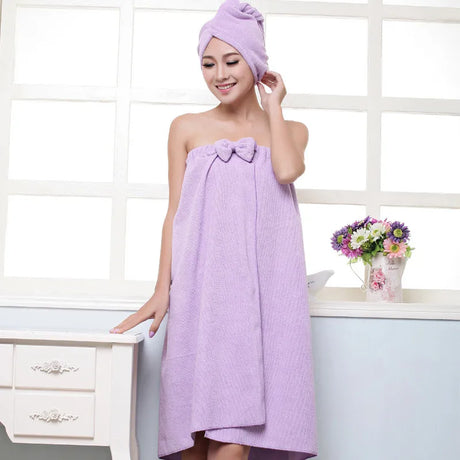 Women Bath Towel Microfiber Fabric Beach Towel Soft Wrap Women Bath Skirt Dry Hair Cap Set Super Absorbent Home For Bathroom
