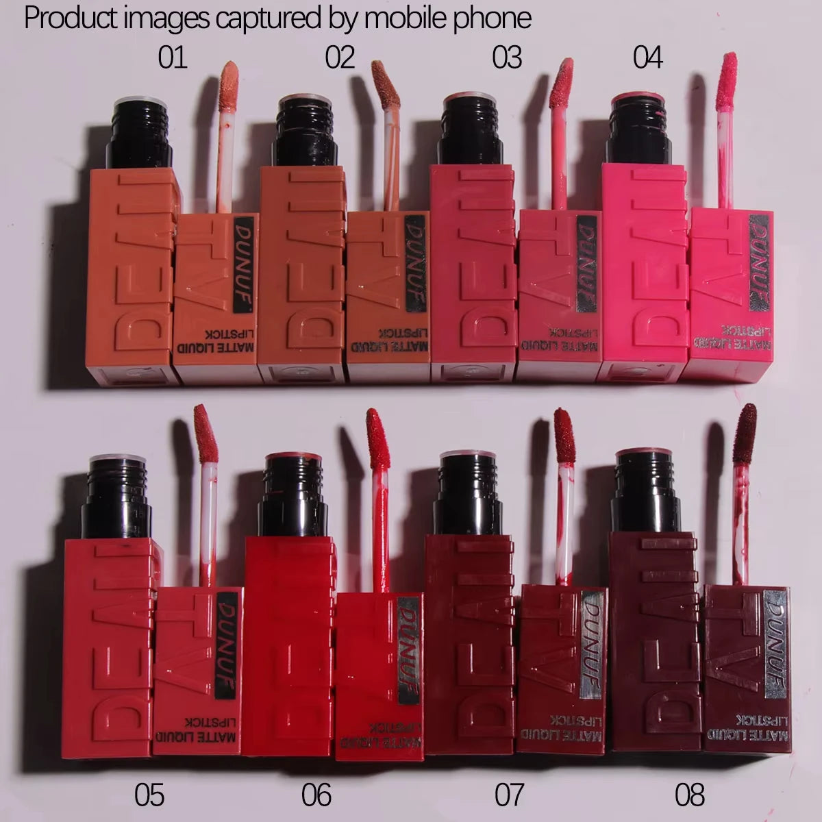 DUNUF Matte Velvet Lip Gloss, 3D Plumping & Waterproof, Square Tube Lipstick, Easy Application, 8 Shades (All-in-One)