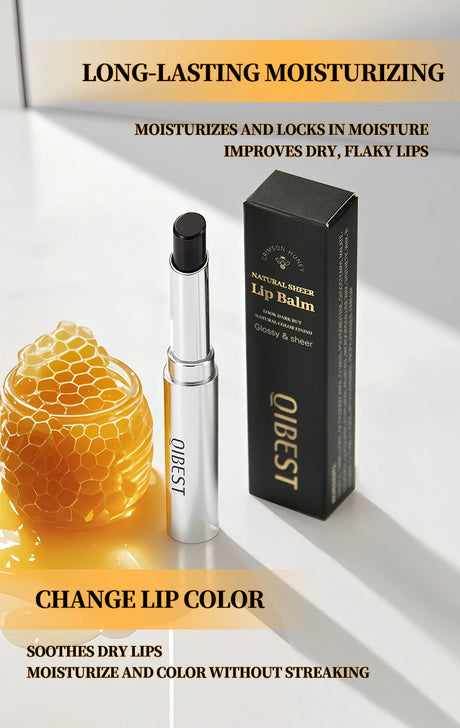 QIBEST Honey Lipstick Nourishing Lip Balm Moisturizing Tinted Lip Plumping Balm Smooth Enhancing Natural Color Lip Care Makeup
