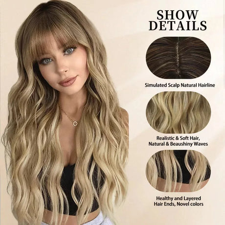 Synthetic wig high temperature fiber long curly hair with bangs soft hair wigs for women