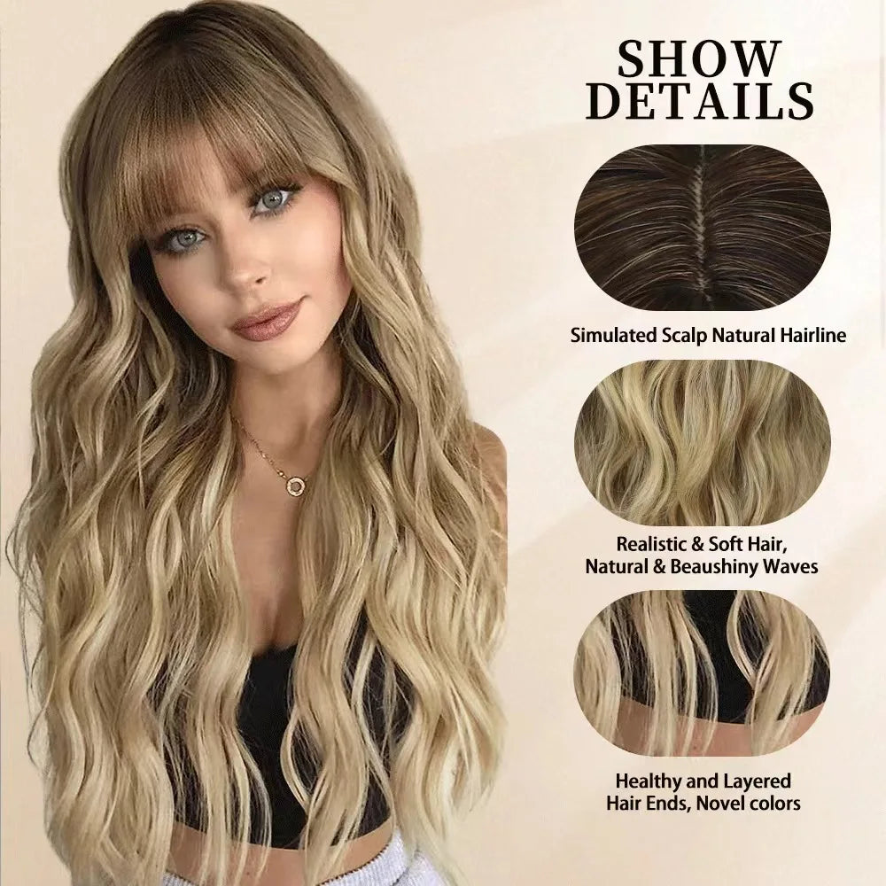 Synthetic wig high temperature fiber long curly hair with bangs soft hair wigs for women